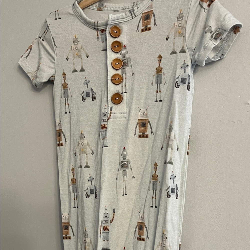 Posh Peanut 9-12 Robot Print with Wooden Buttons One piece
